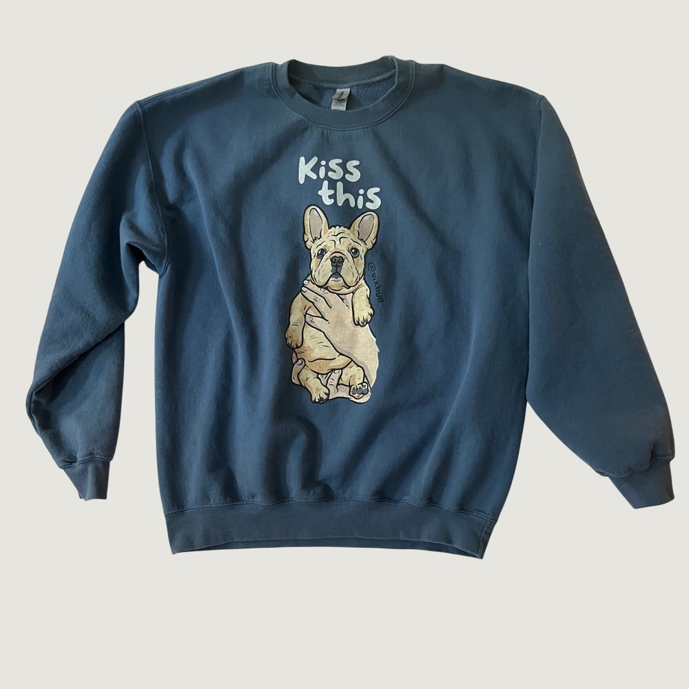 Gildan Sweatshirt Blue French Bulldog Kiss This Graphic Crewneck - L